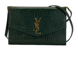 Croc-Embossed Uptown Crossbody, Leather, Green, MII, B/DB, 2*